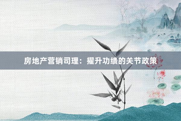 房地产营销司理：擢升功绩的关节政策